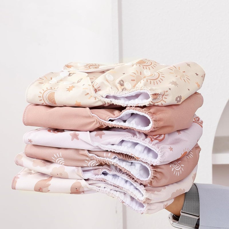 CoolaPeach 12 Set Reusable Adjustable Cloth Diapers for Newborn to 0-3 Years,One Size Washable Pocket Nappy Covers for Baby Girl and Boy,6 Pack Cloth Diapers+6pcs Microfiber Inserts(Pink) - Image 4